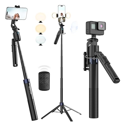 70" Auto Face Tracking Selfie Stick Tripod for iPhone/Android/Mini Camera, 360° Rotation Phone Tracking Tripod with Remote, 2Pcs Fill Lights, Phone