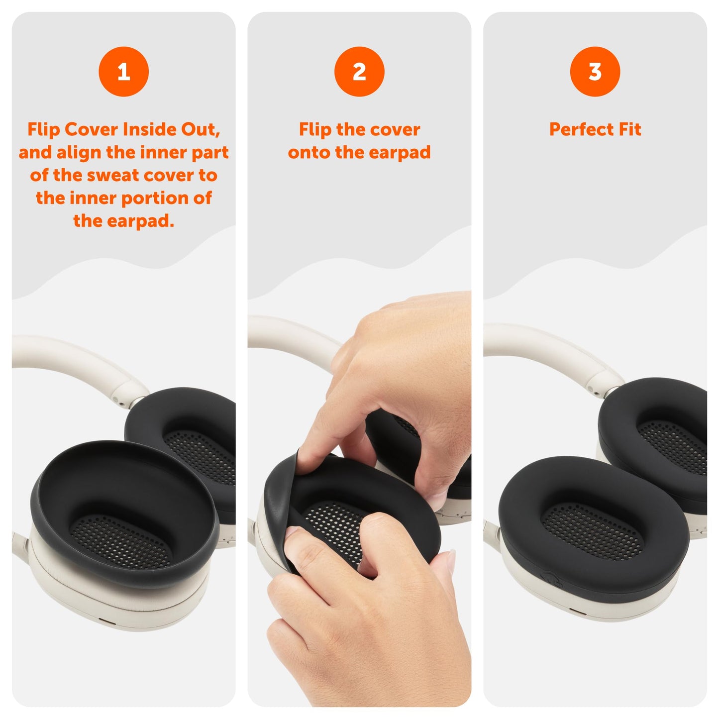 WC SweatZ XM5 - Patented Earpad Sweat Covers for Sony WH1000XM5 by Wicked Cushions | Full 360 Earpad Protection | Sweatproof & Easily Washable | Black