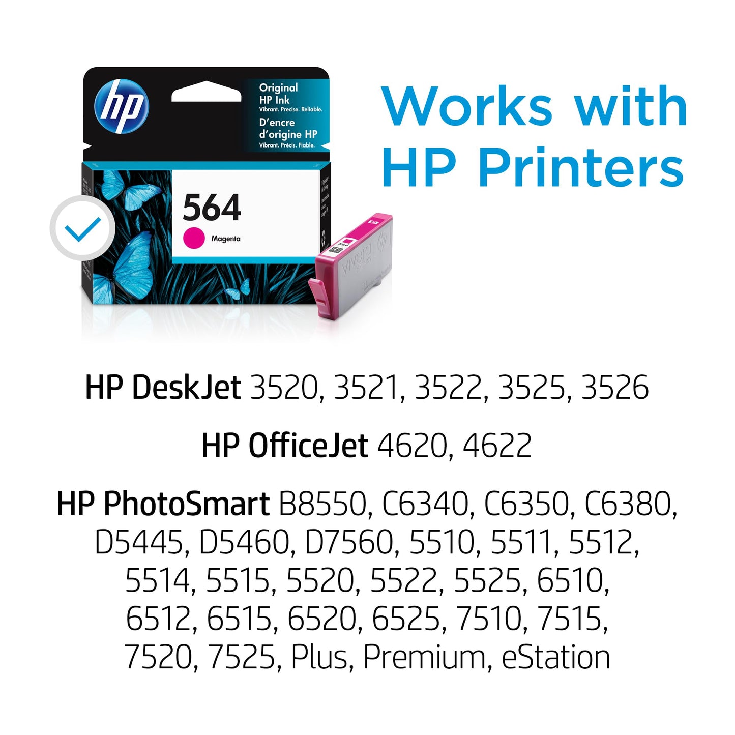 HP 564 Magenta Ink Cartridge | Works with DeskJet 3500; OfficeJet 4620; PhotoSmart B8550, C6300, D5400, D7560, 5510, 5520, 6510, 6520, 7510, 7520
