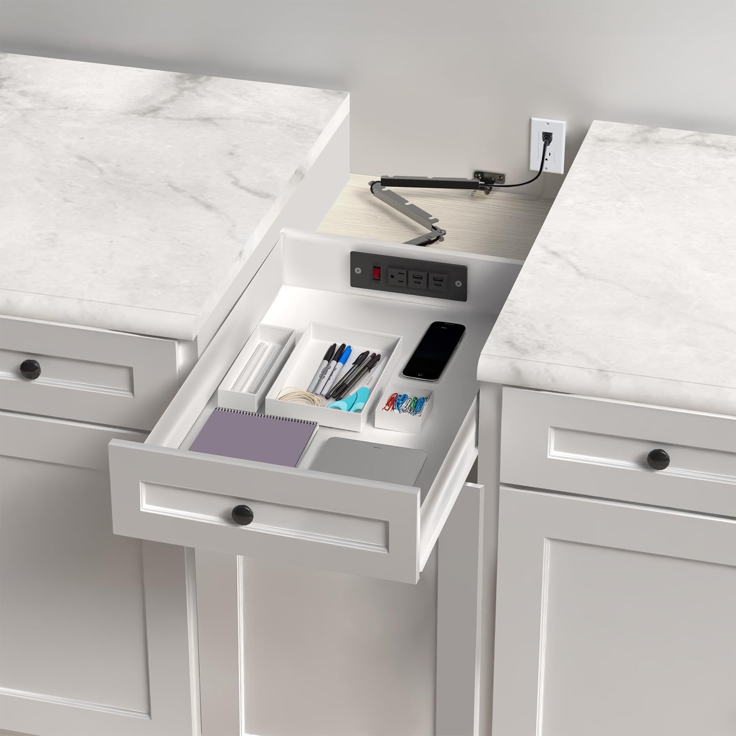 Life Finds Compact in-Drawer Charging Station Power Strip with 2 USB-A, 2 USB-C, AC Outlet, Black, LF-DOC1