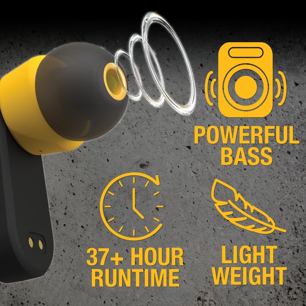 DEWALT Heavy Duty True Wireless Ear Buds, Bluetooth, Black Edition