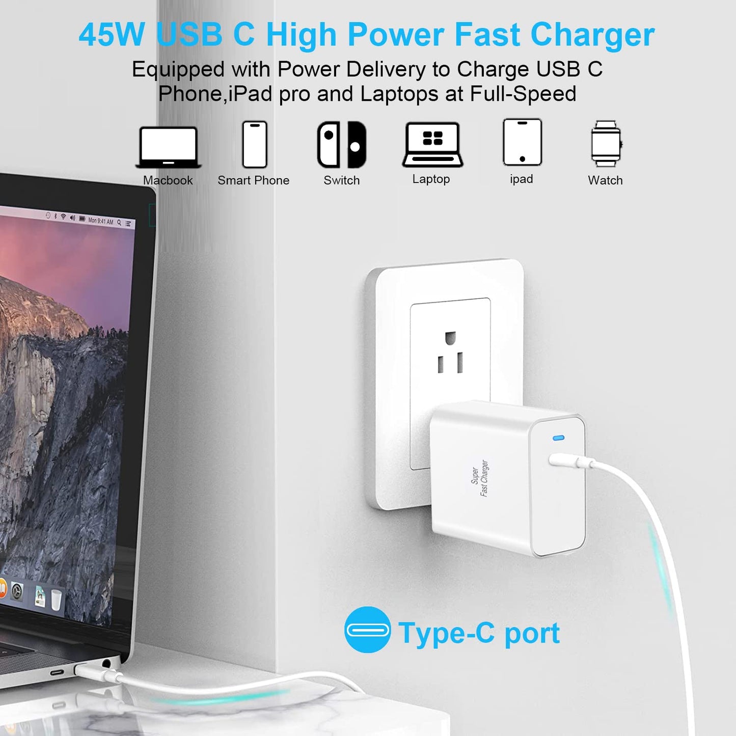45W USB Type C Super Fast Charging Wall Charger for Samsung Galaxy S26 Ultra/S26/S26+/S25 Ultra/S25/24 Ultra/S24/S23 Ultra/S22 Ultra with 6Ft USB-C