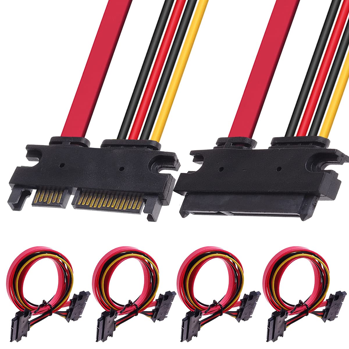 DKARDU 4 Pack 22-pin (7+15) SATA Data and Power Combo Extension Cable, 22-pin (7+15) Sata Male to Female Hard Drive Cable for HDD SDD Optical Drive