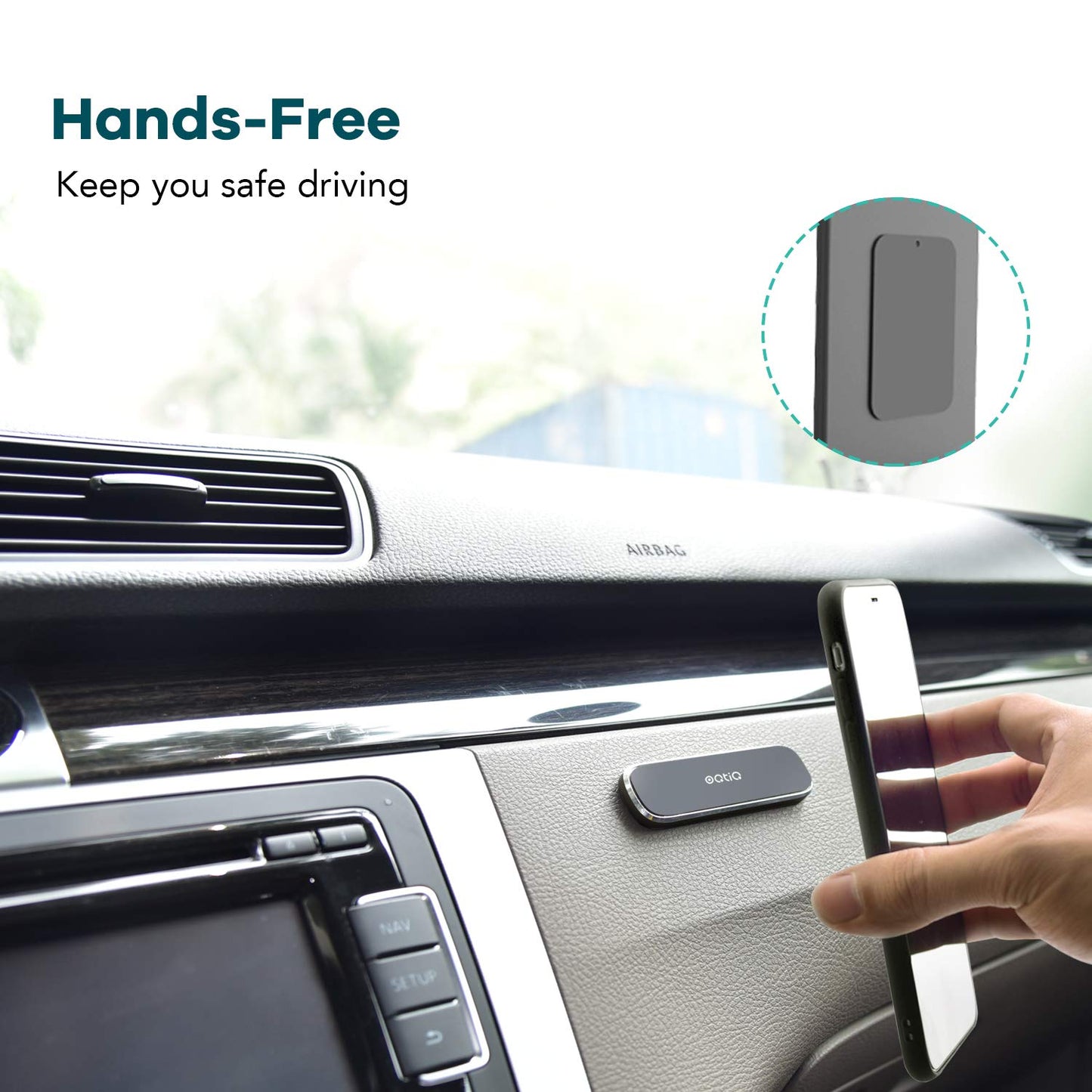 OQTIQ 2 Pack Magnetic Phone Holder for Car, Multi-Functional Phone Mount Stick for iPhone, Samsung, LG, mini Tablets
