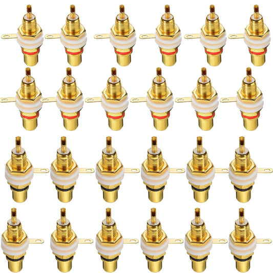 Sopepoyie Gold Plated Female RCA Phono Panel Mount Chassis Socket Plug Jack Connector - (24 Pcs)