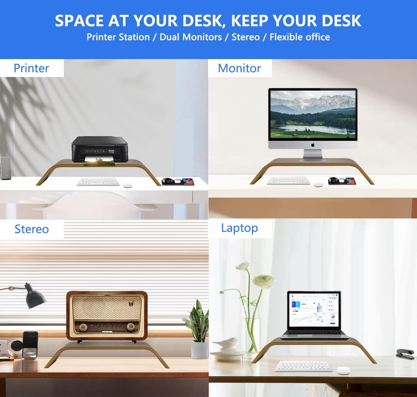 SAMDI Wooden Computer Monitor Stand Save Space Desktop Riser for Computers LCD Monitors Laptop PC iMac Notebook Apple MacBook(Black Walnut)