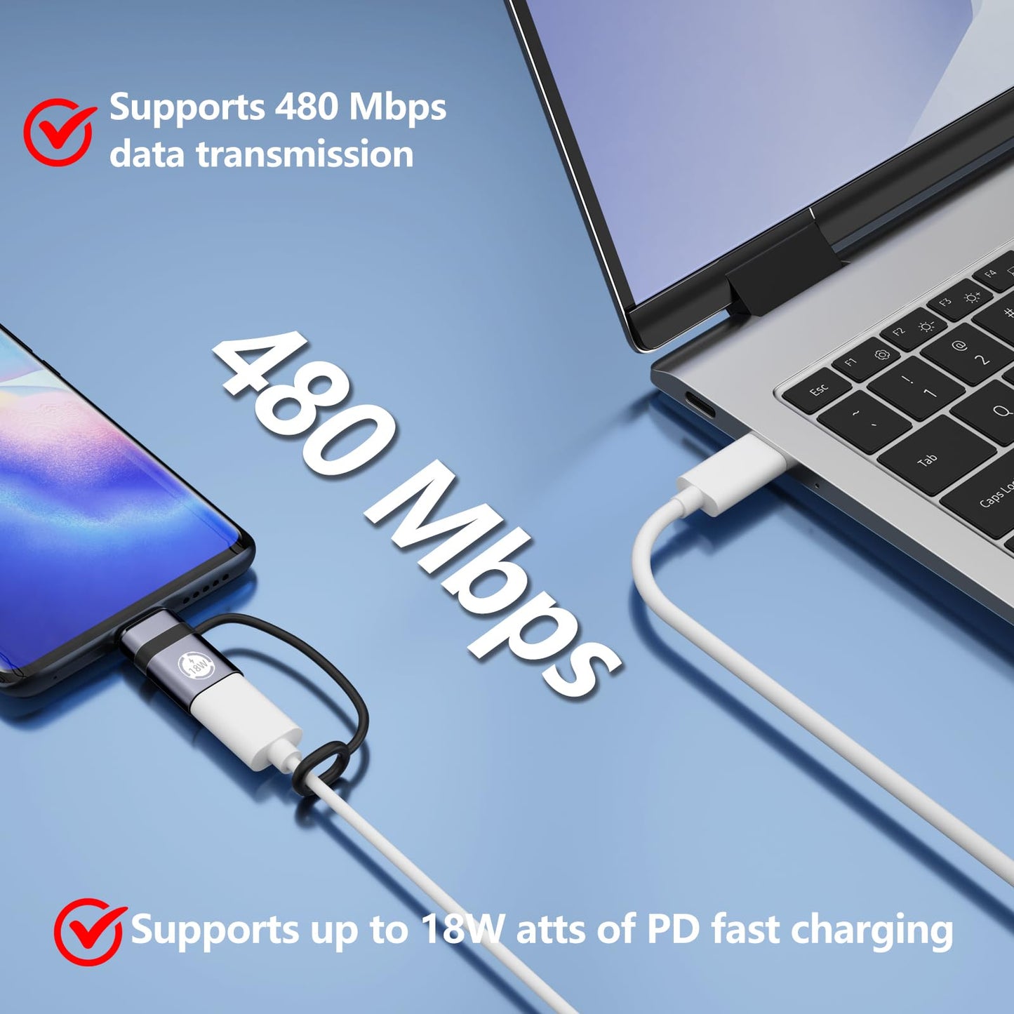 Liaoan USB C to Micro USB Adapter, 4 Packs, Supports 18W Fast Charging and Data Transfer, Suitable for USB C Socket to Micro Plug Adapter, not…
