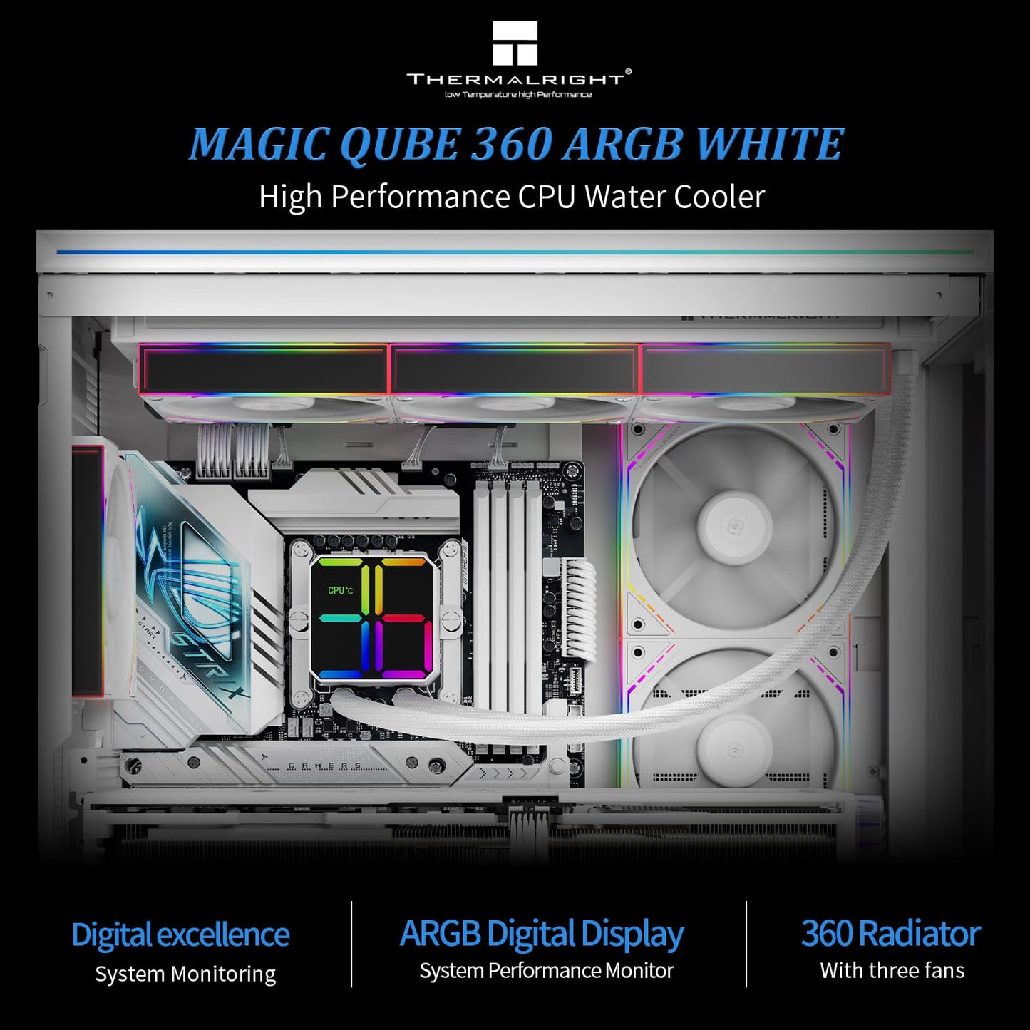 Thermalright Magic Qube 360 ARGB White Liquid CPU Cooler,Building Block Fan with 2000RPM,for AM4/AM5,Intel LGA1150/1151/1200/1700/1851,Temperature