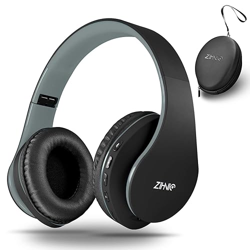 ZIHNIC Bluetooth Headphones Over-Ear, Foldable Wireless and Wired Stereo Headset Micro SD/TF, FM for Cell Phone,PC,Soft Earmuffs &Light Weight…