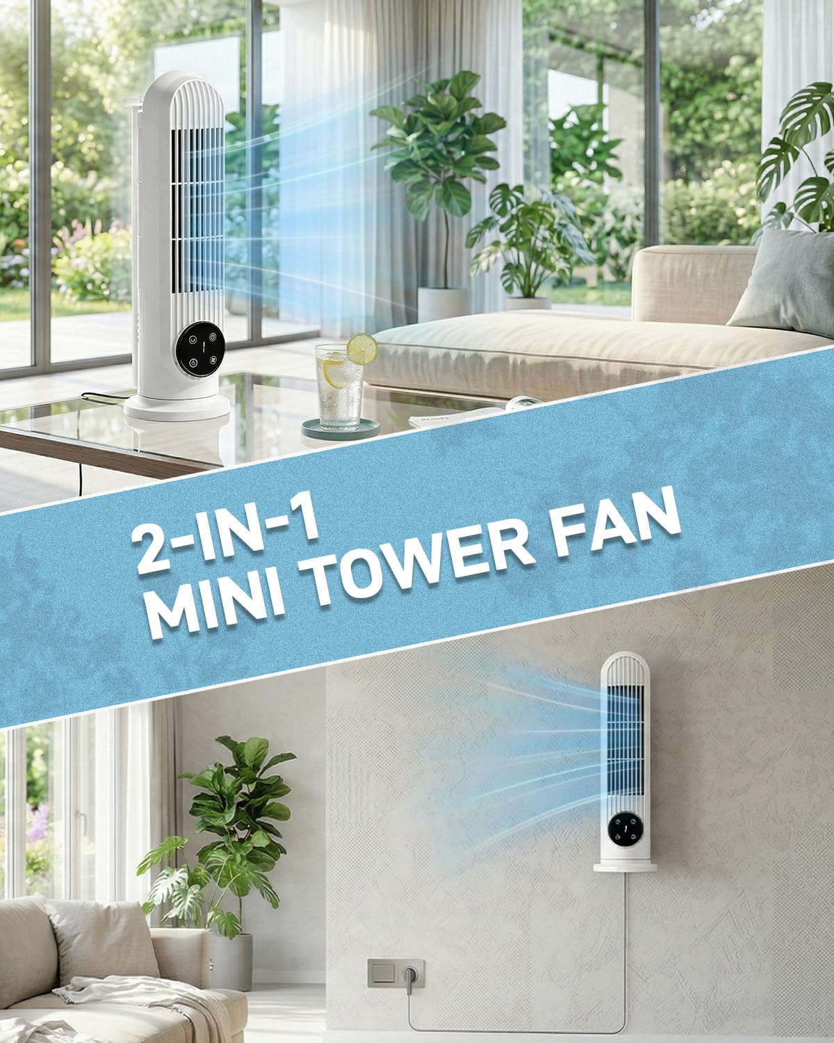 16 Inch Mini Column Tower Fan,Home Use Floor & Wall Mount Tower Fan,White