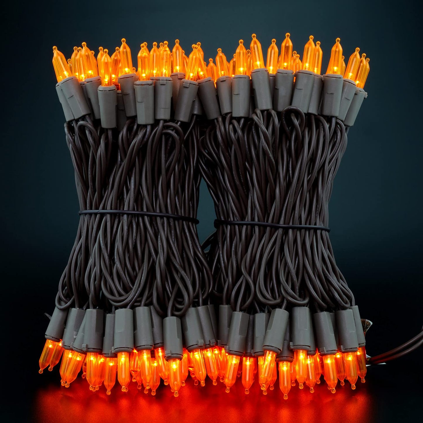 YULETIME 200 Orange Christmas String Lights, 2-Set 33 ft 100 LED Brown Wire