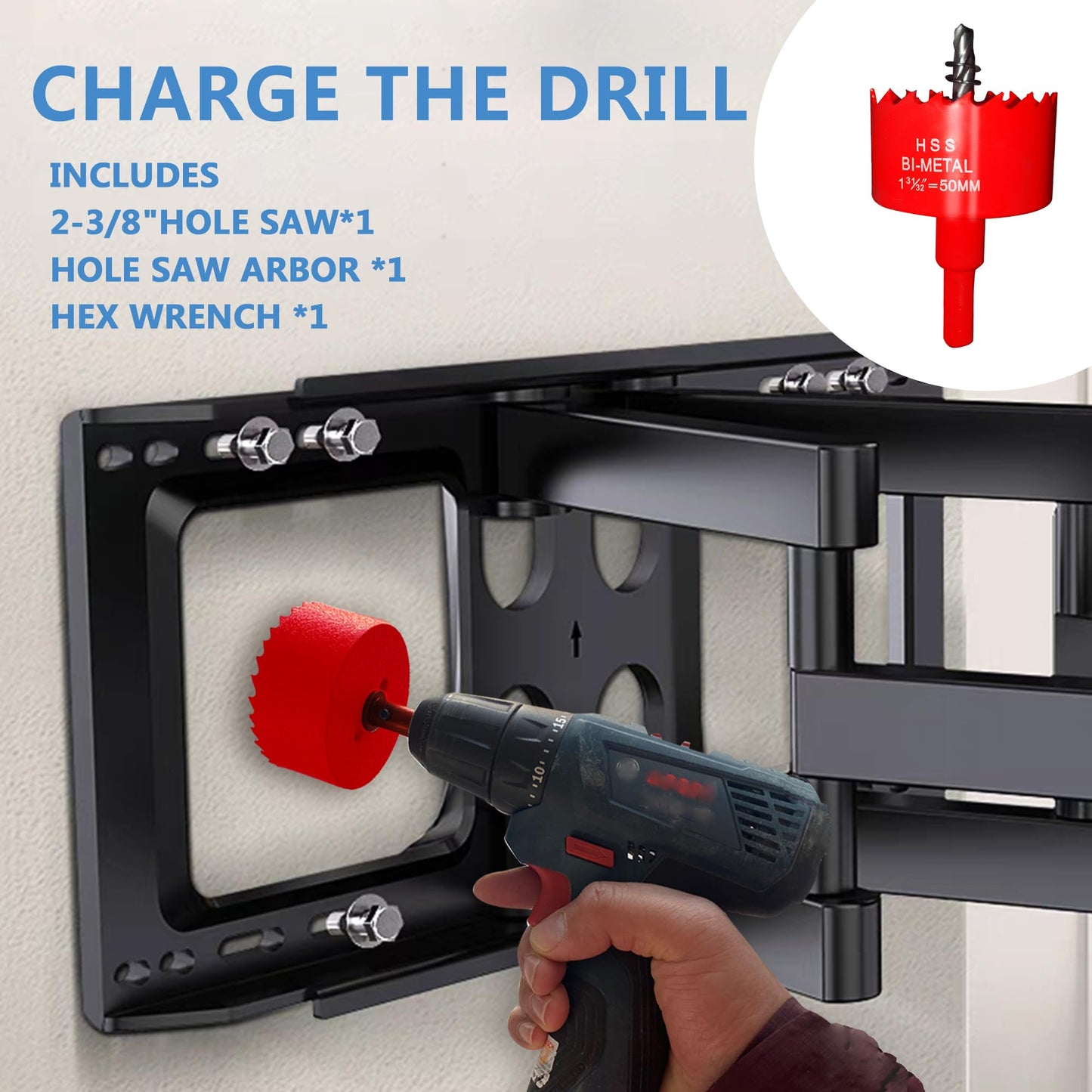 ROOWINTOO TV Cord Hider in Wall Cable Management Kit for TV, Behind Wall TV Wire Kit Cable Hider,Includes 2 Pass-Throughs and Hole Saw Drill