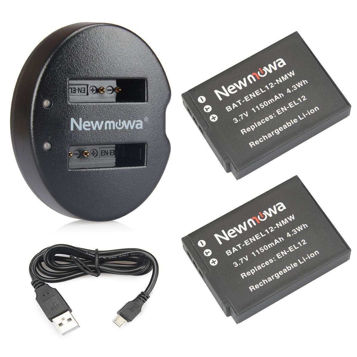 EN-EL12 Newmowa Replacement Battery (2-Pack) and Dual USB Charger for Nikon EN-EL12 and Nikon Coolpix AW100 AW100s AW110 AW110s AW120 P330 P340 S310