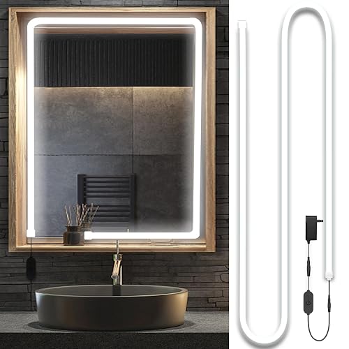 Blikshin LED Vanity Mirror Lights, Hollywood Style Makeup Lighting, 10FT/6000K/Dimmable/12V Adapter/Self-Adhesive Strip Lights for Mirror, Lighting