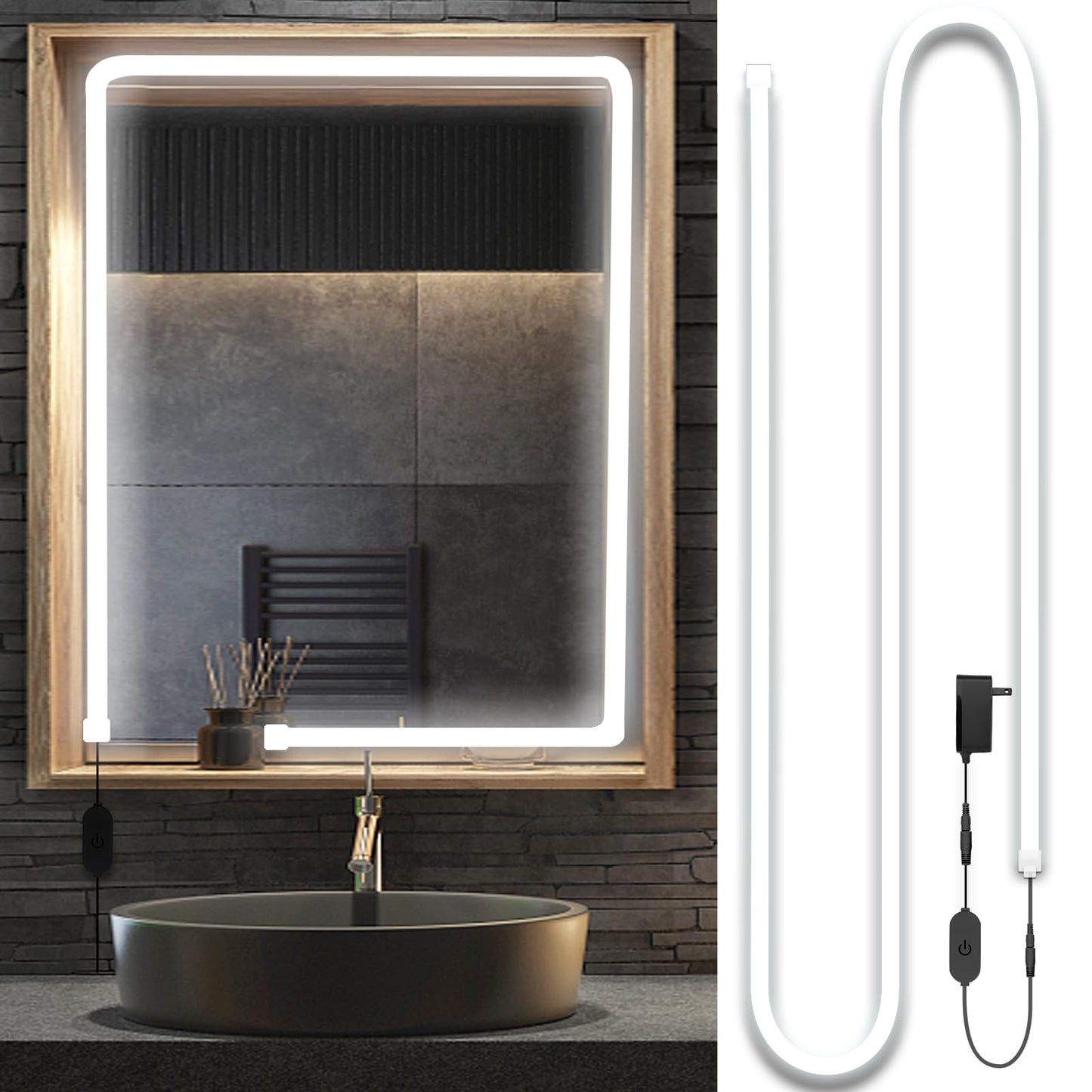 Blikshin LED Vanity Mirror Lights, Hollywood Style Makeup Lighting, 10FT/6000K/Dimmable/12V Adapter/Self-Adhesive Strip Lights for Mirror, Lighting