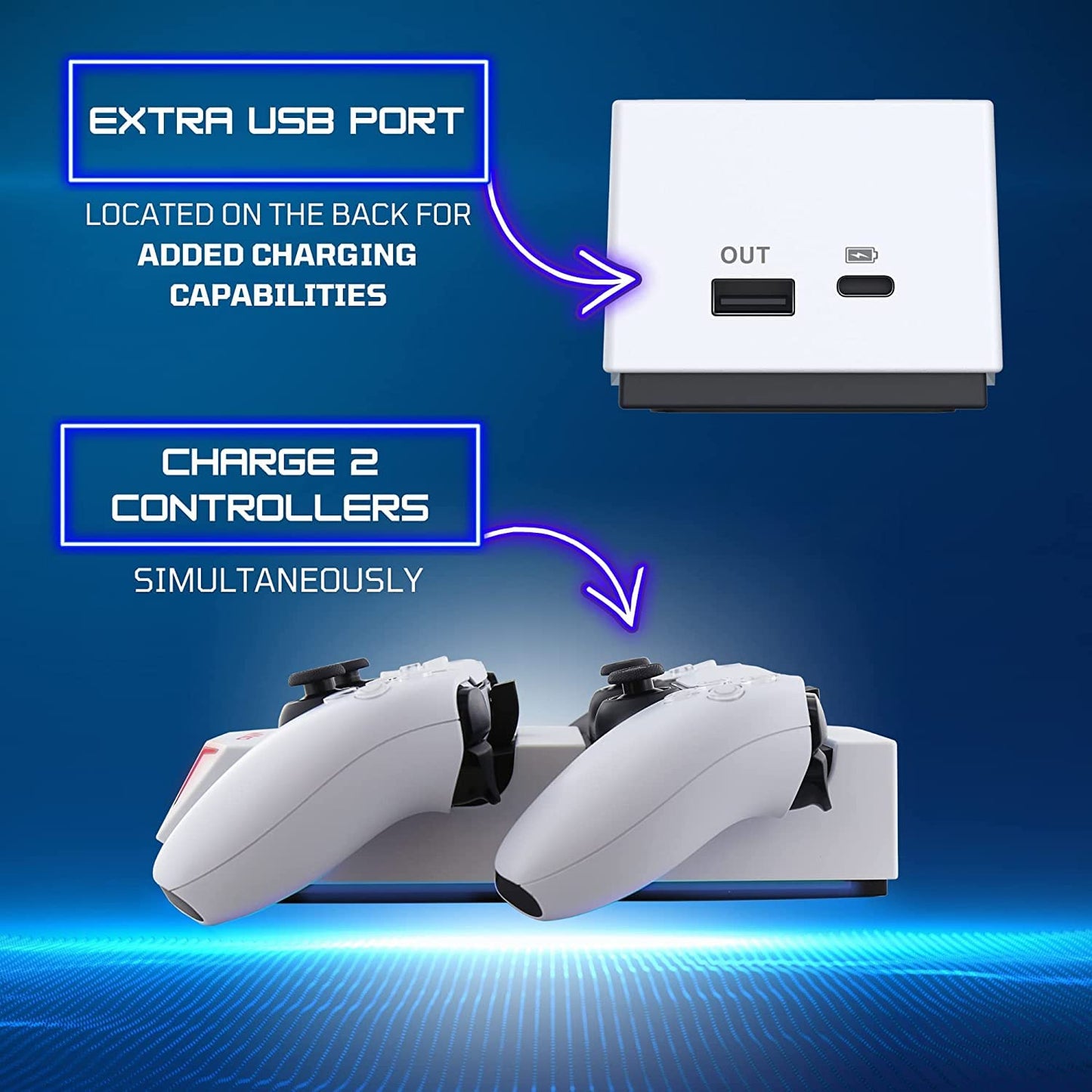 Nyko Dualsense Charging Station for PlayStation 5 - Drop and Charge Base for 2 PS5 Controllers w/LED Indicators and Extra USB Port - PlayStation 5