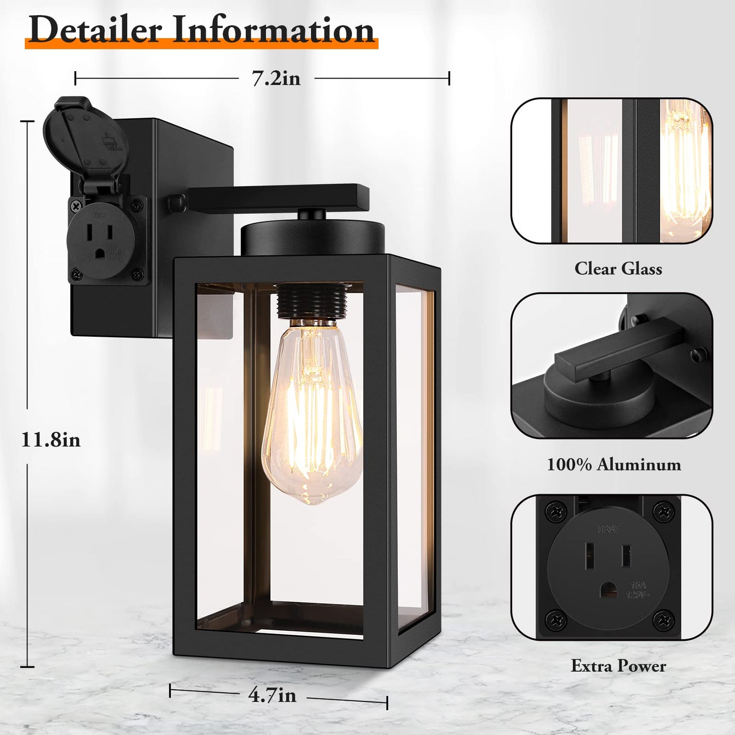 Bdrofn 2-Pack Porch Lights Outdoor Wall Lantern,Black Outdoor Wall Light with Outlet,Waterproof Anti-Rust Exterior Light Fixture Outside Lights