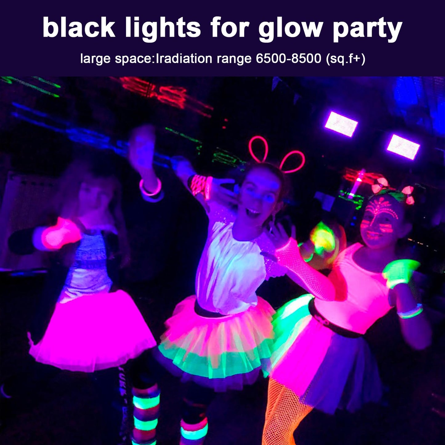 Black Lights 500W LED Black Lights Flood Light with Plug(6ft Cable) for Blacklight Party, Body Paint, Aquarium,Fluorescent Poster, Stage Lighting