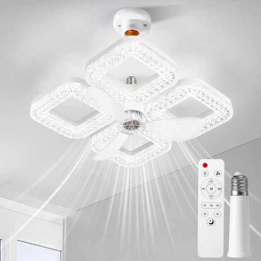 Yrofgzv Socket Ceiling Fan Light with Remote & Extender, 3 Wind Speeds, 2/4H Timer, 3000K-6500K Color Temperature, Ceiling Fan Lamp for Living Room
