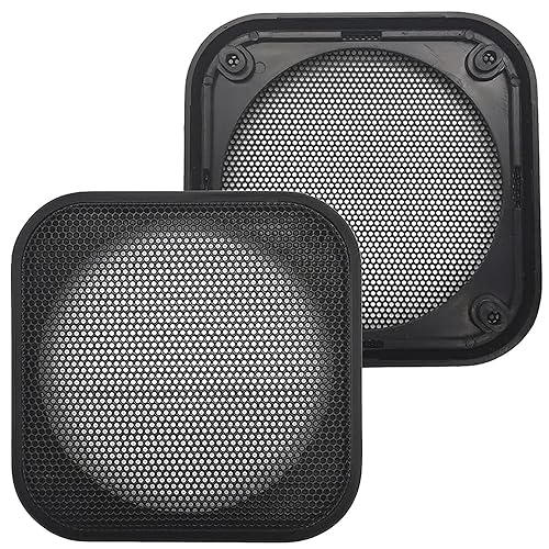 Generic, 2 Pcs for 4 In High Grade Square Speaker Cover Car Audio Decorative Circle Metal Mesh Grill Protection Net 108x108mm4.25x4.25in, Black