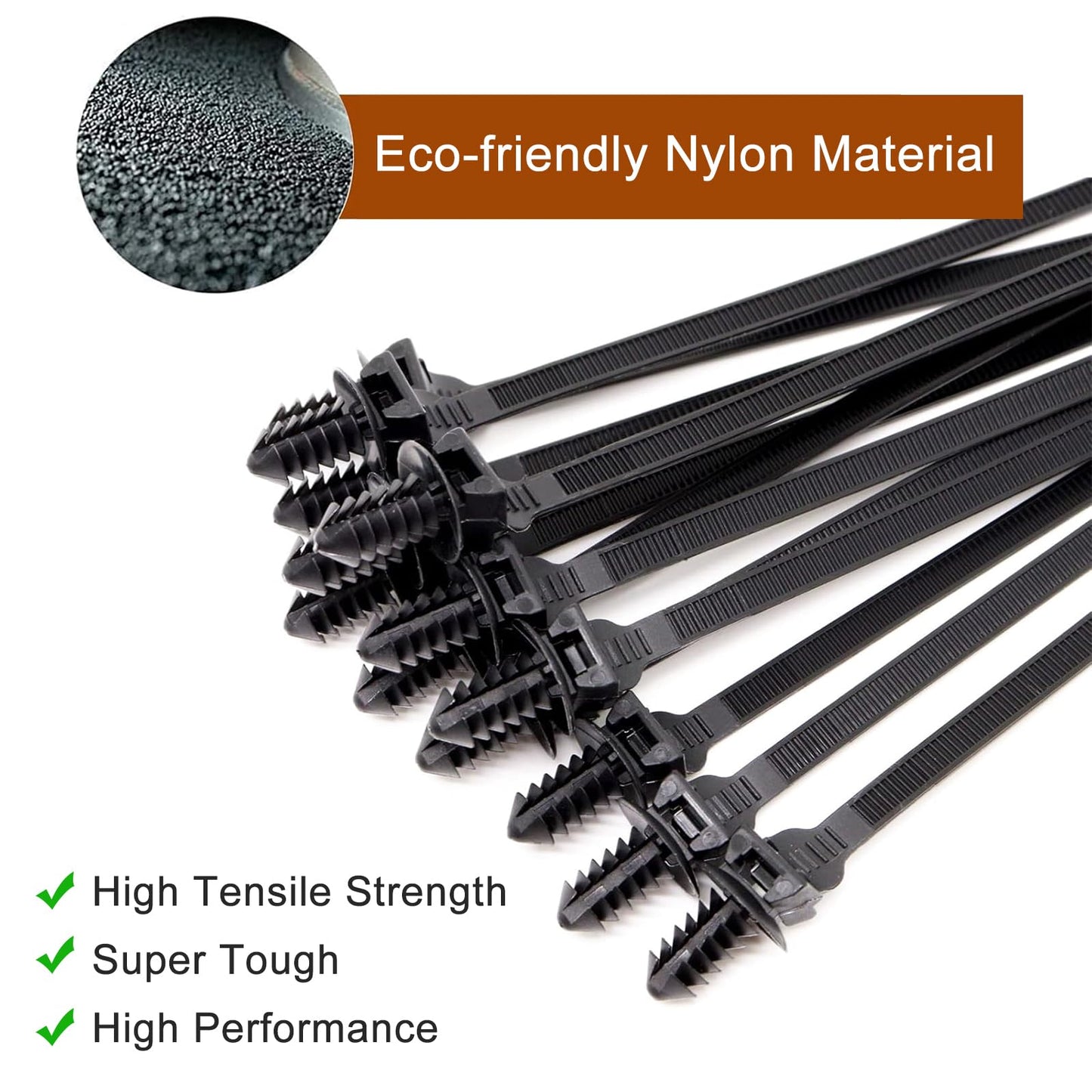 Nylon Push Mount Cable Zip Tie, 8.3" Heavy Duty Nylon Push Mount Self Locking Assortment for Indoor Wire Tying- Black 8.3x0.2inch 40 Pack