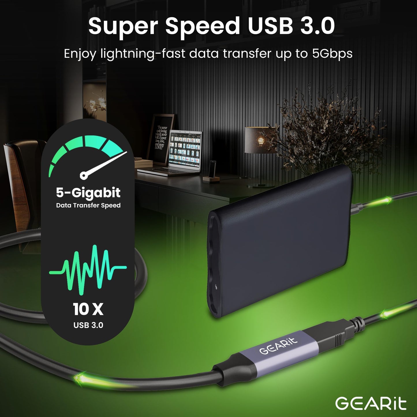 GEARit USB 3.0 Active Extension Cable (30 Feet) A-Male to A-Female USB Repeater with Signal Booster for Oculus Rift, Quest Link, Xbox 360 Kinect