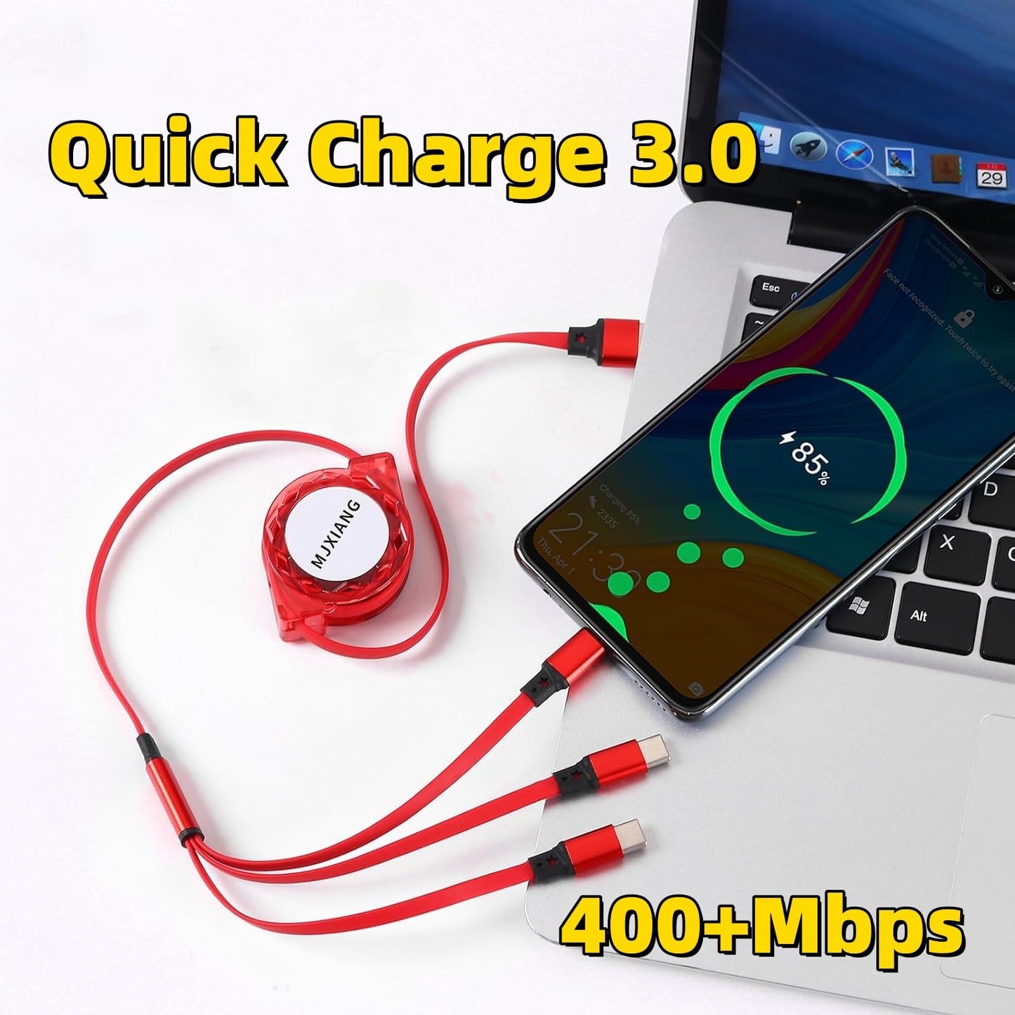 Multi USB C Retractable Cable 3.3FT 2-Pack, QC 3.0(3A) USB C Splitter Cable 3 in 1 with 3 Type C Ports, Fast Charging for iPhone 17/16/15 Series, iPad