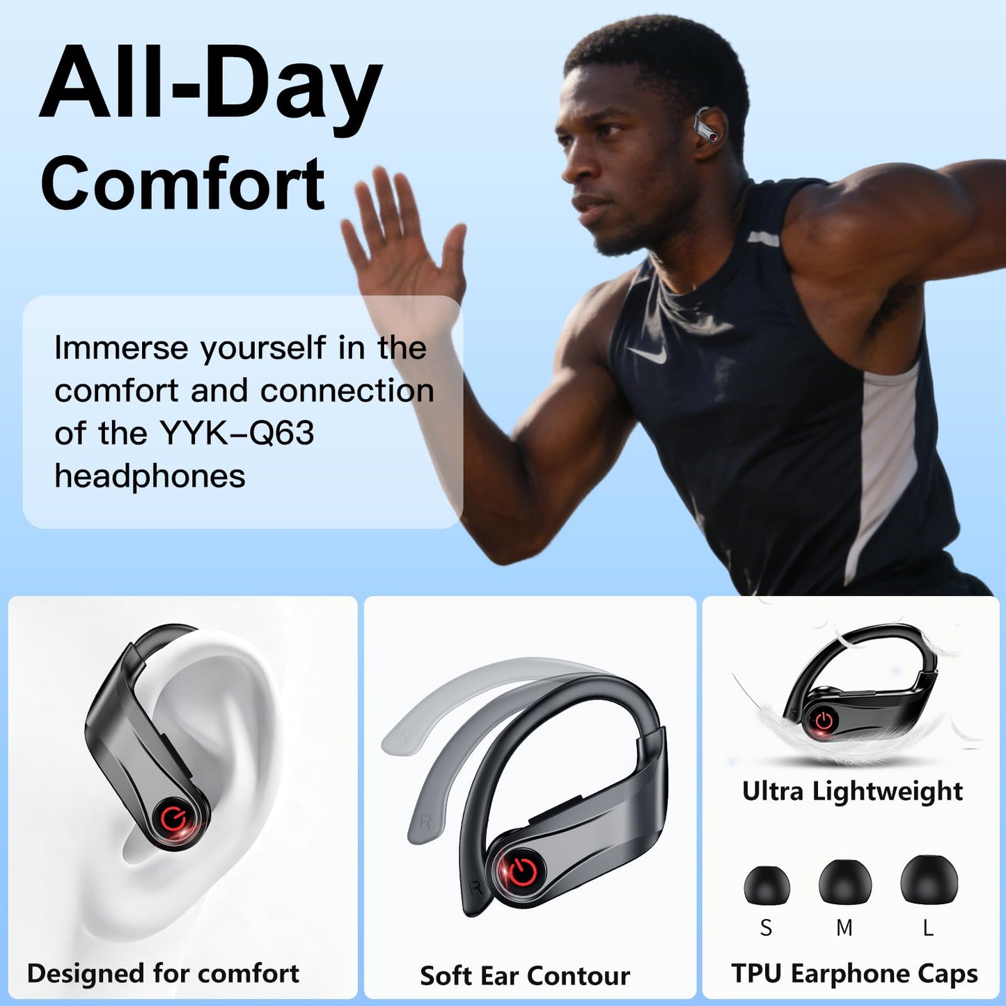 VNMN 2026 Wireless Headphones 120Hrs Bluetooth 6.1 Earbuds Sports Earhooks with Fast Charging Case, Dual LED Display Earphones ENC Mic with Easy