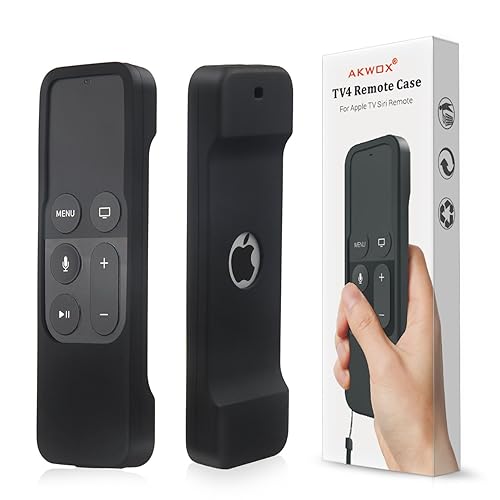 Remote Case for Apple Tv 4th / 5th /4K Generation, Akwox Light Weight [Anti Slip] Shock Proof Silicone Remote Cover Case with Lanyard (Black) -not