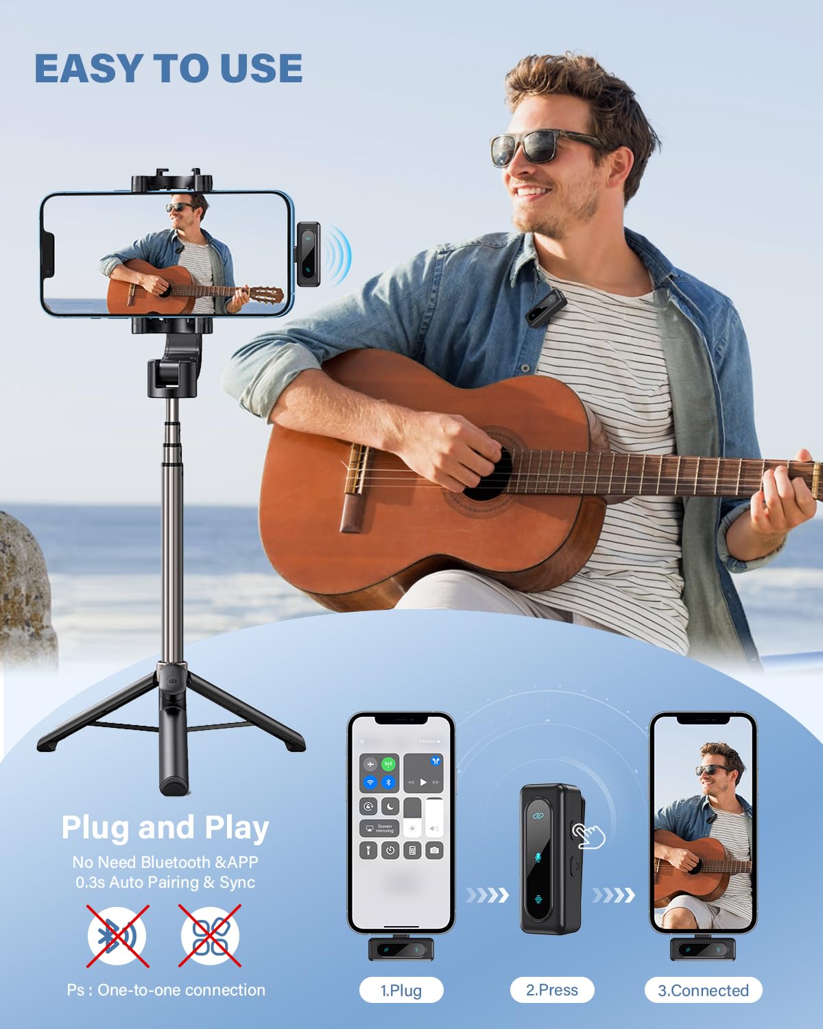 Wireless Lavalier Microphone for iPhone, Android & Laptops, Noise Cancellation, Auto Pairing, 24H Battery Life with Charging Case, USB C Mini