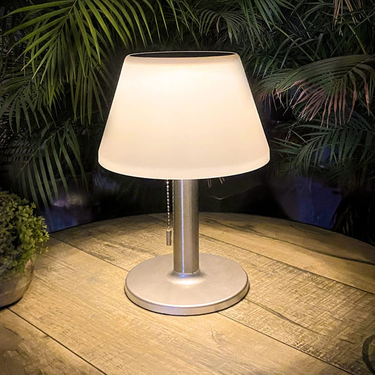 shumi Solar Table Lamp Outdoor Indoor - 3 Lighting Modes, Eye-Caring LED Waterproof Cordless Solar Desk Lamp with Pull Chain for Outside Patio Garden