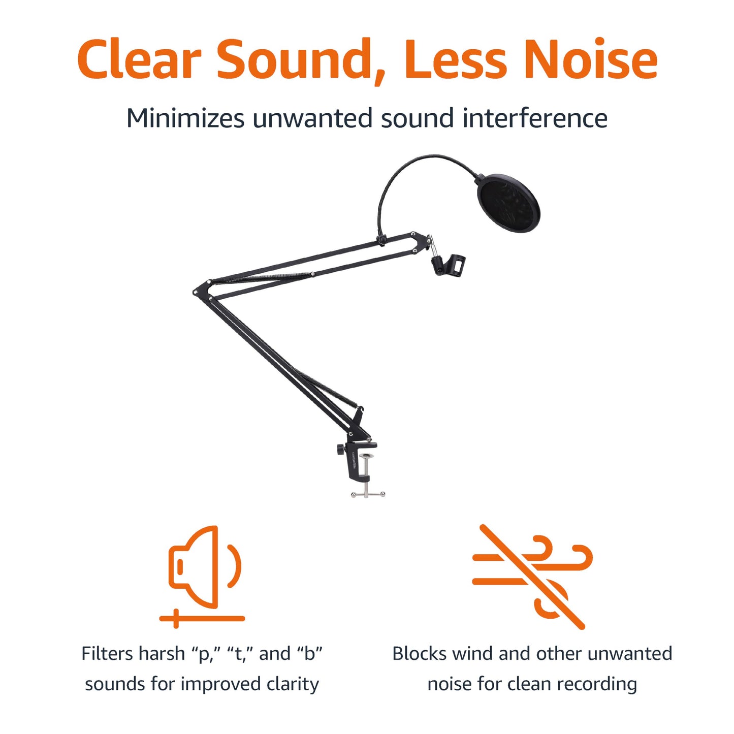 Amazon Basics Adjustable Microphone Stand, Pop Filter, Windscreen, for Blue Yeti, Snowball, Shure, Audio-Technica, other Mics, 19 inch