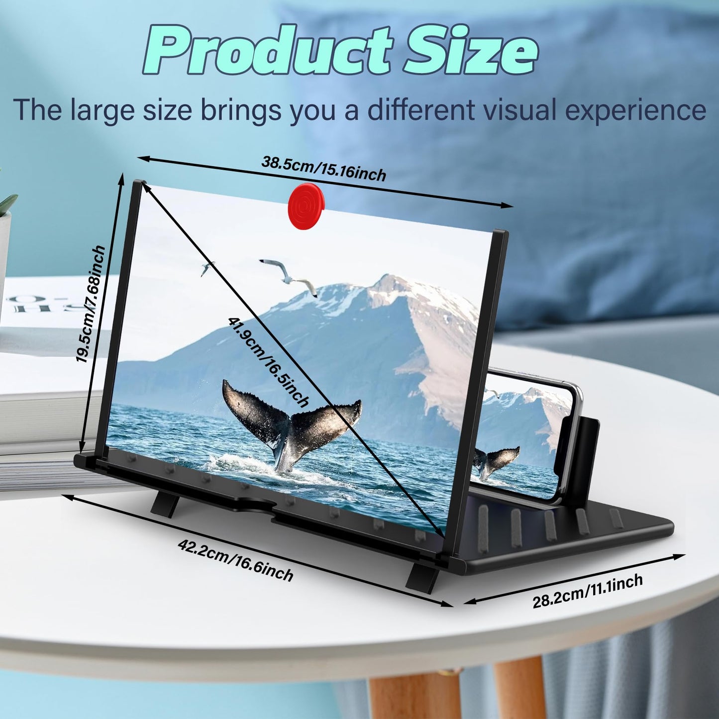20" Screen Magnifier for Smartphone,3D HD Screen Expanders for Movies, Videos, and Gaming, Screen Magnifier with Adjustable Angle Design Amplifier
