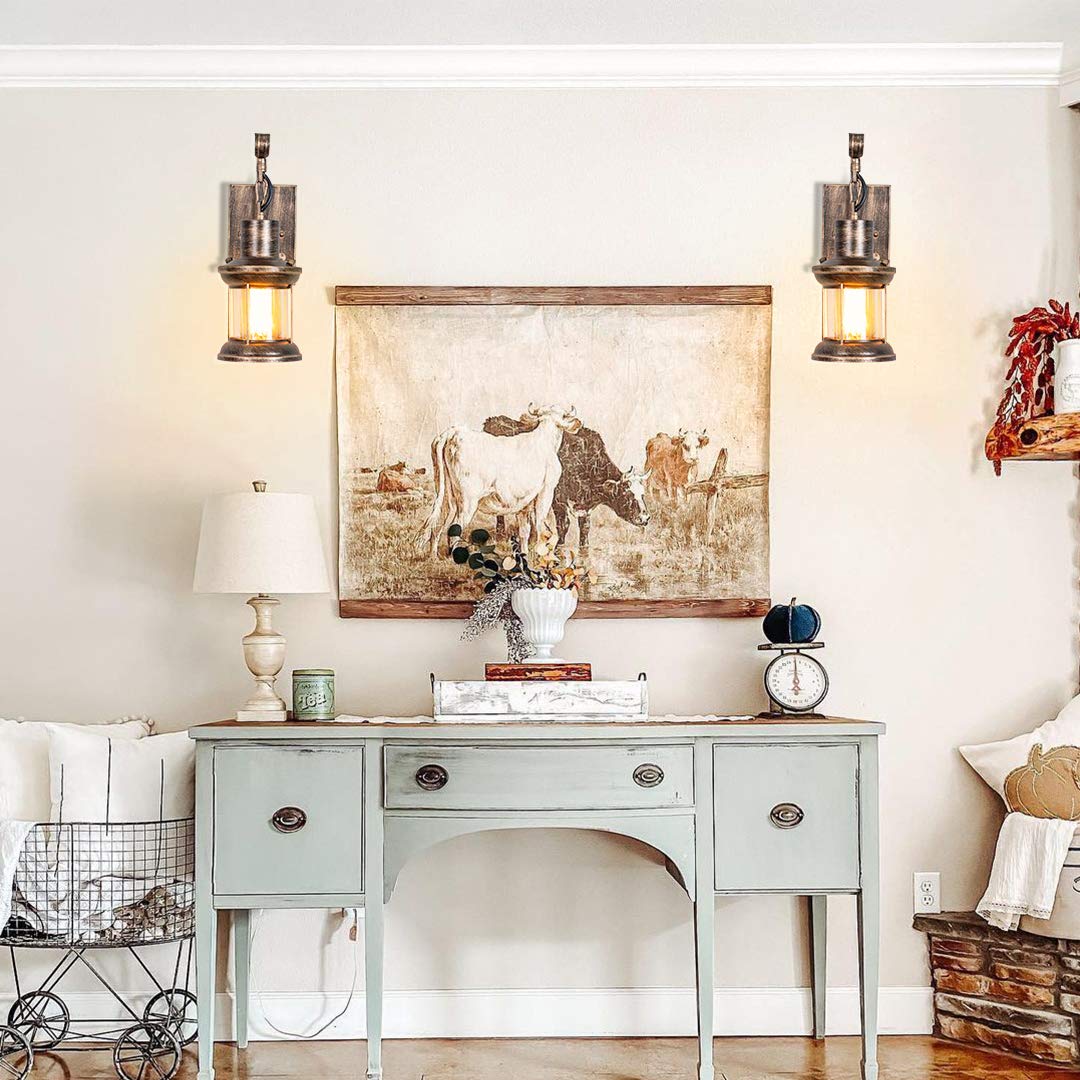 Rustic Light Fixtures, Oil Rubbed Bronze Finish Indoor Vintage Wall Light Wall Sconce Industrial Lamp Fixture Glass Shade Farmhouse Metal Sconces Wall