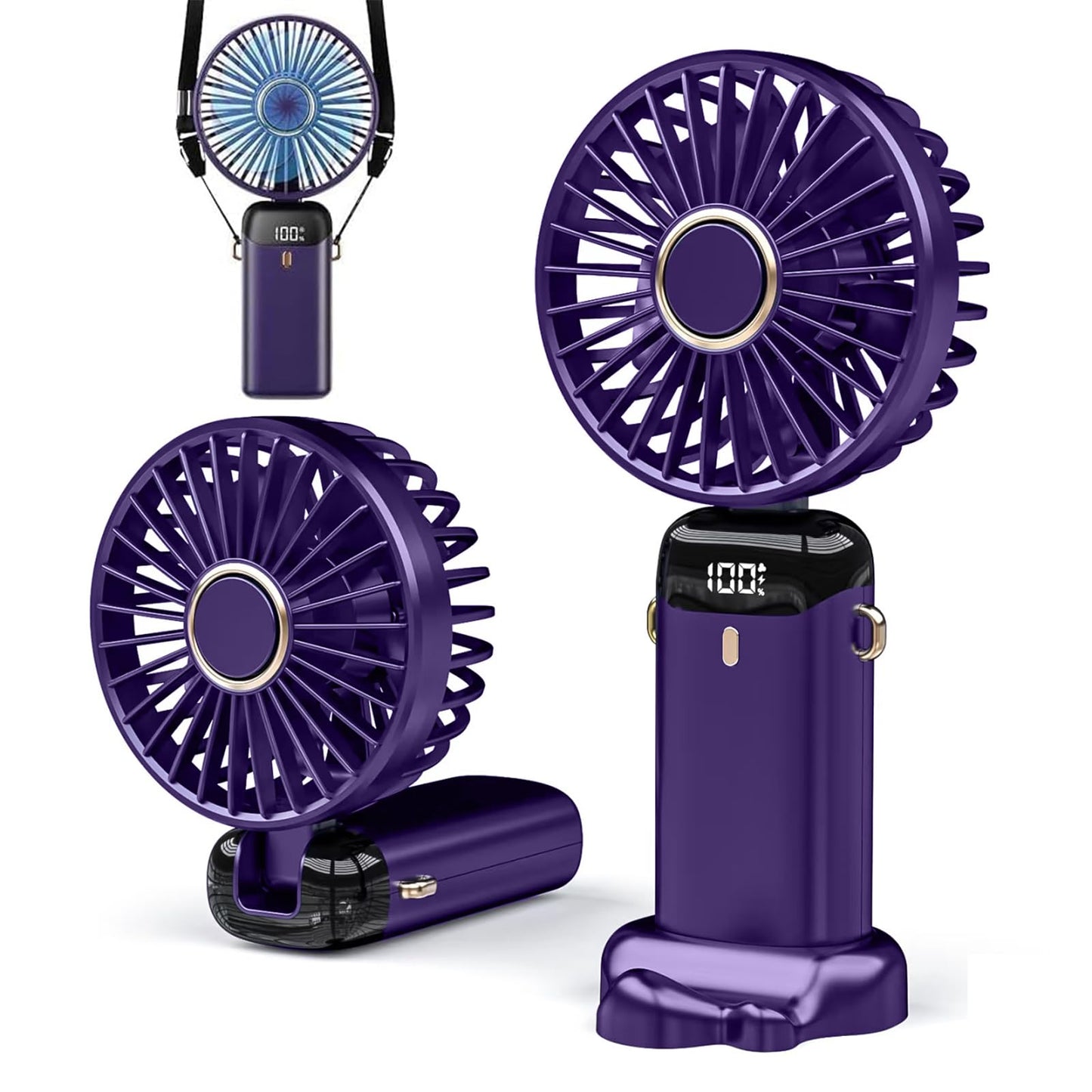 LXSMPWY Handheld Mini Fan 1200mAh 5 Speed with Digital Display - Purple