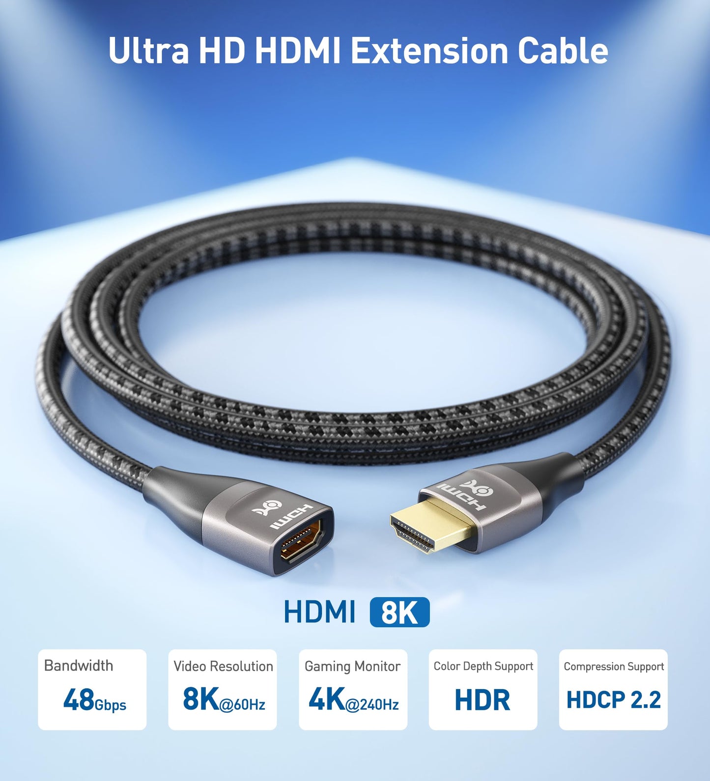 Cable Matters 48Gbps Ultra HD 8K HDMI Extension Cable - 3.3ft / 1m, Supports [8K@60Hz / 4K@240Hz with HDR], HDMI Male to Female Extender Cable