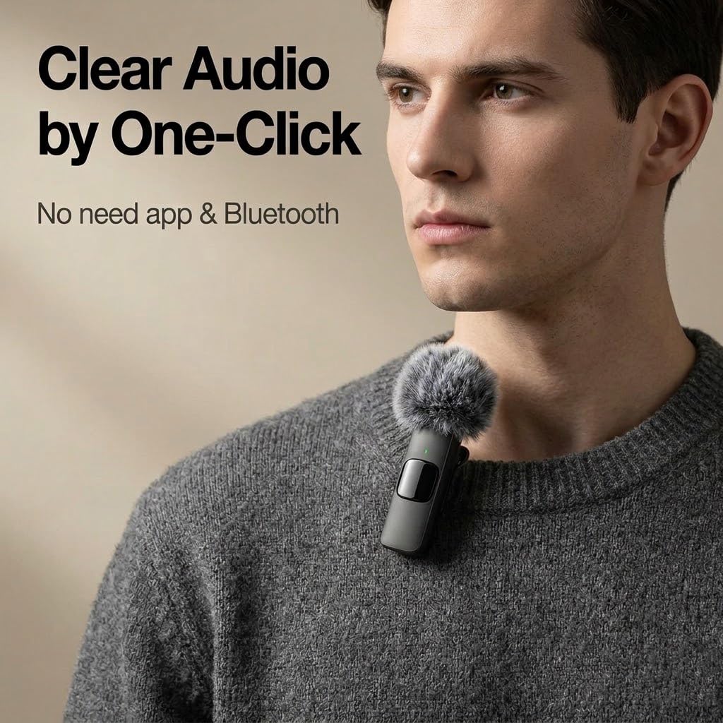 Caiord Professional Wireless Mini Microphone for iPhone 17/16/15, Android Phone, Cordless Omnidirectional Lavalier Lapel Mic, Plug-Play Microphone for