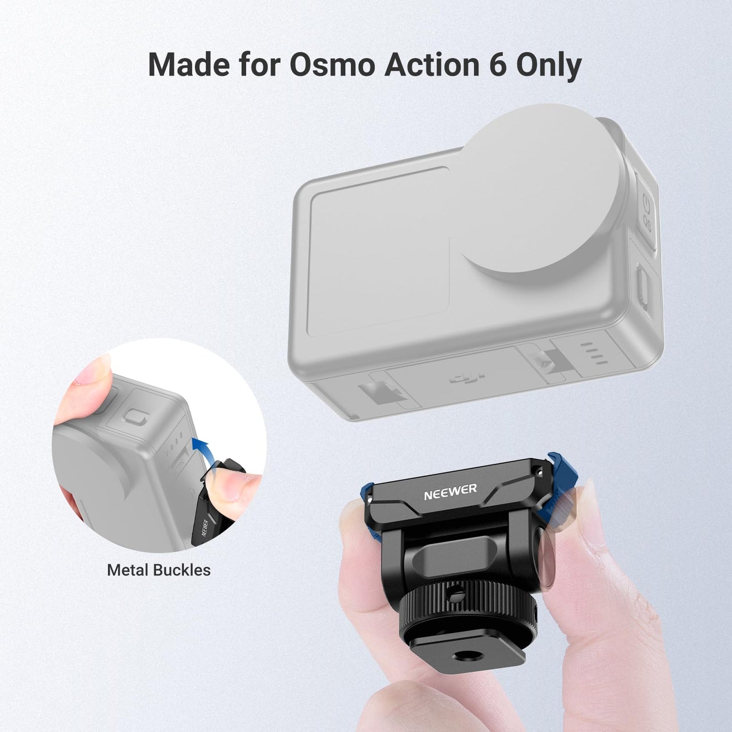 NEEWER Magnetic Quick Release Mount Compatible with DJI Osmo Action 6 Only, Action Camera Accessories with Universal Cold Shoe Adapter & 1/4" Thread