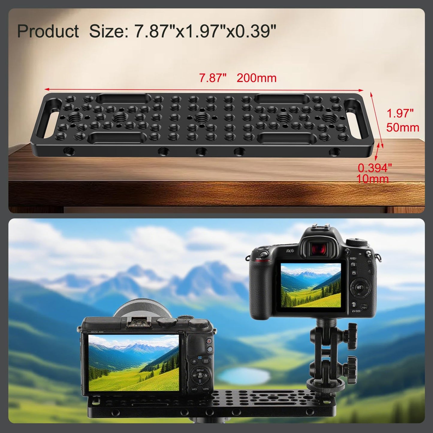 DINESK Camera Cheese Plates Set(Custom 2-Pack) with 1/4" & 3/8" Threads,Multi-Function Extension Cheese Plate(Wide & Narrow) for Tripod ,Cameras