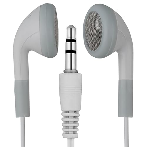 LowCostEarbuds.com Bulk Wholesale Lot of 100 White/Gray 3.5mm in Ear Earbuds/Headphones/Earphones Great for Schools, Libraries, Hospitals, Kids etc.
