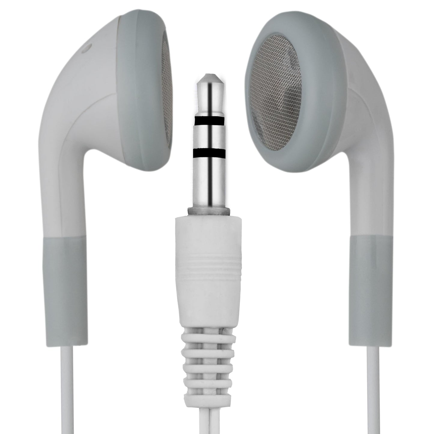LowCostEarbuds.com Bulk Wholesale Lot of 100 White/Gray 3.5mm in Ear Earbuds/Headphones/Earphones Great for Schools, Libraries, Hospitals, Kids etc.
