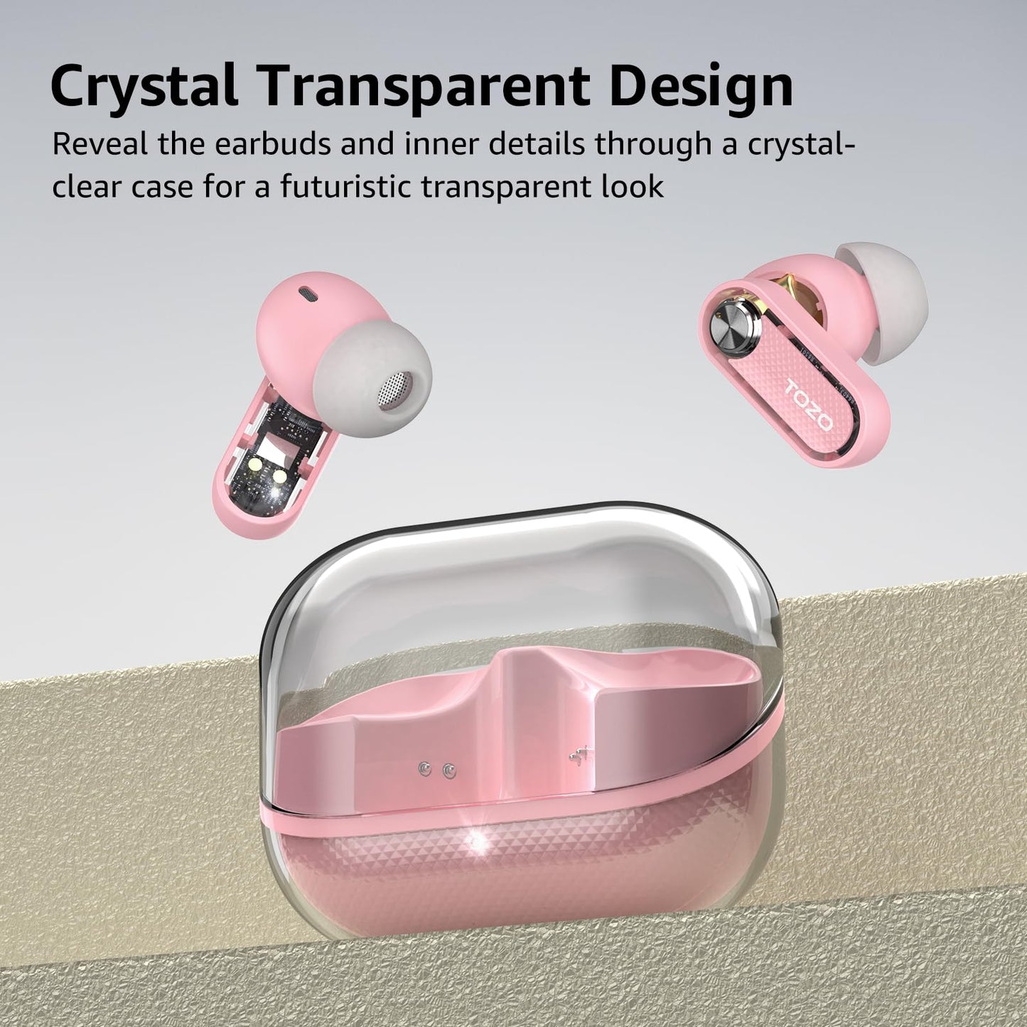 TOZO Crystal Pods Hybrid Active Noise Cancelling Wireless Earbuds