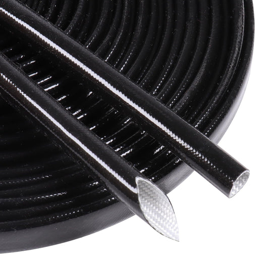 Silicone Fiberglass Sleeve Heat Shield Wire Protective High Temperature Electrical Insulation Self-extinguishing Black (3/16"- 9ft)