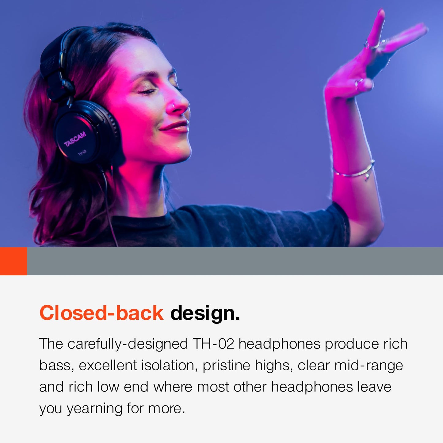 TASCAM TH-02 Professional Studio Monitor Headphones, Wired, Over Ear - for Recording, Podcast, DJ, Music and Guitar, with 1/4 Inch Jack Adapter