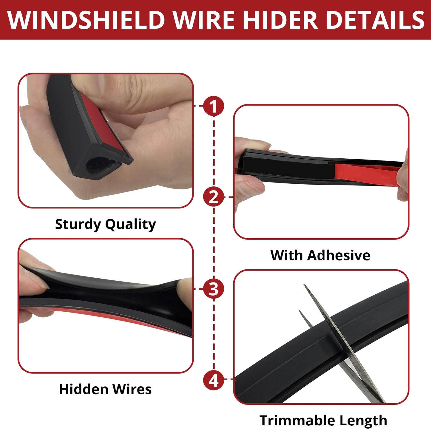 6.56 Ft Car Cable Wire Hider with Adhesive Backing Windshield Wire Hider Universal Car Cord Concealer for Car Roof Rack Light Bar-1PC