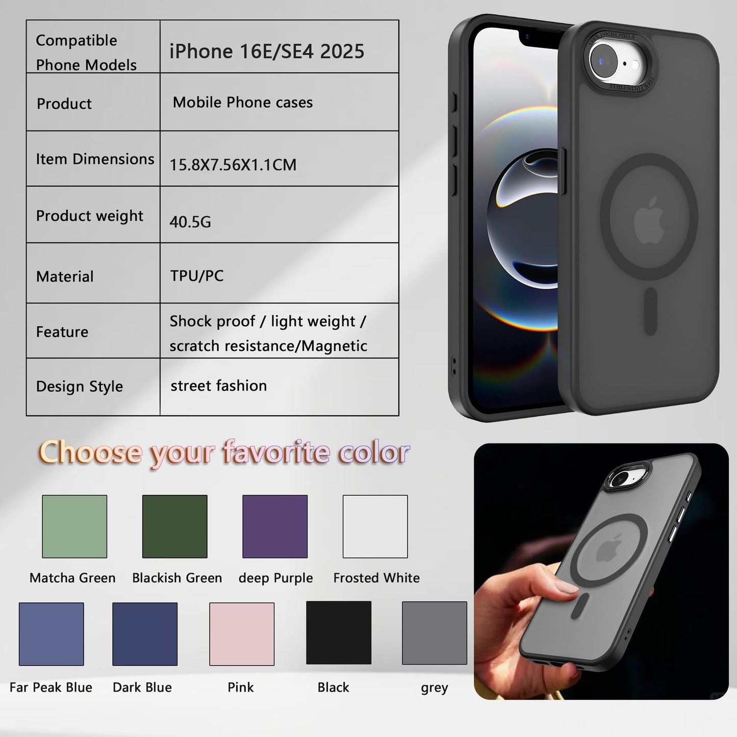 EUMADOVE iPhone 16e 2025/17e Case [Compatible with Magsafe] Translucent Matte Phone Cover, [10 FT Military Grade Drop Protection] Slim Durable