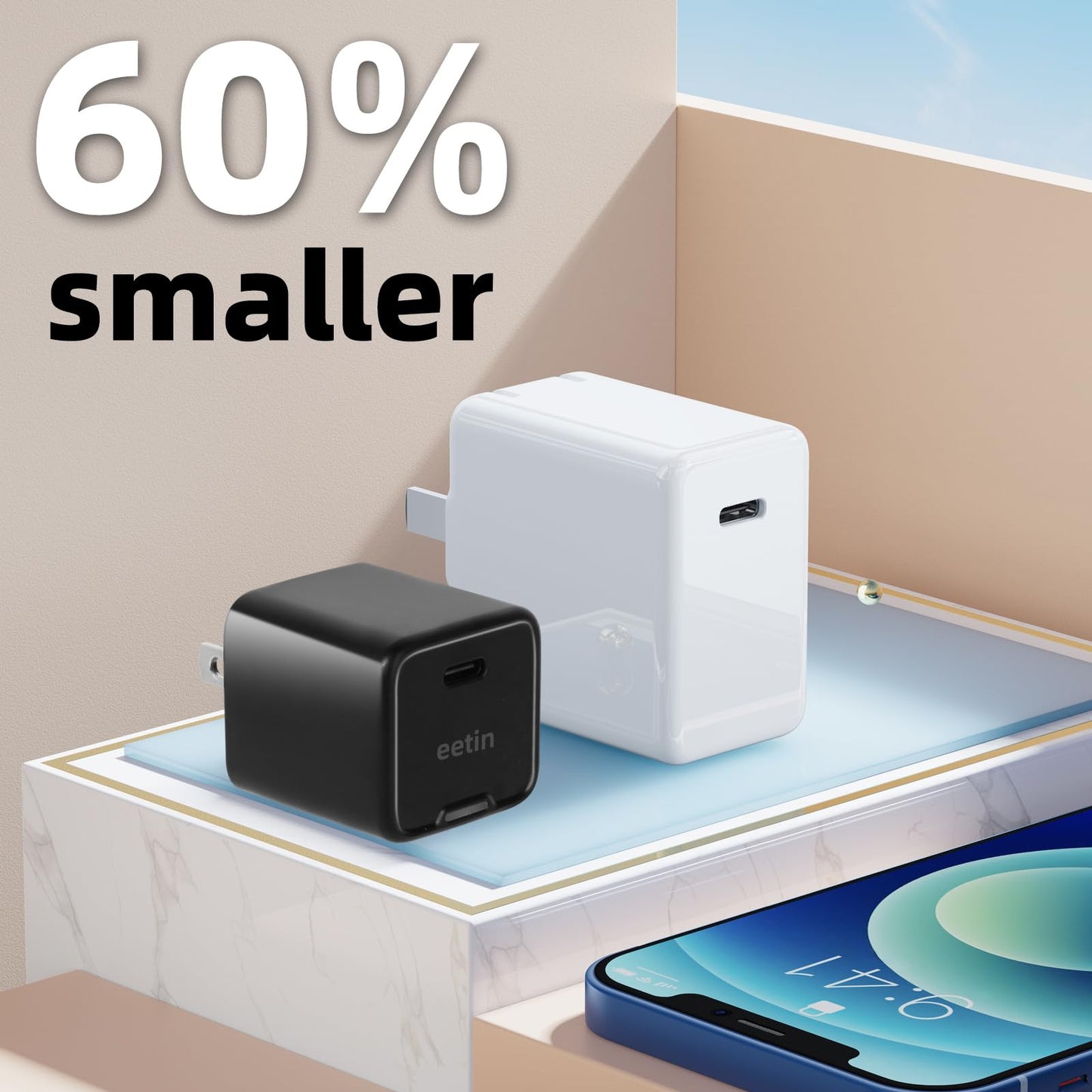USB C GaN 30W Fast Charging Block(Non-Foldable),PPS PD3.0 Mini Type C Charger for iPhone 17/16/15/14/13/12,Galaxy S25/24/23/22,iPad/AirPod/Apple