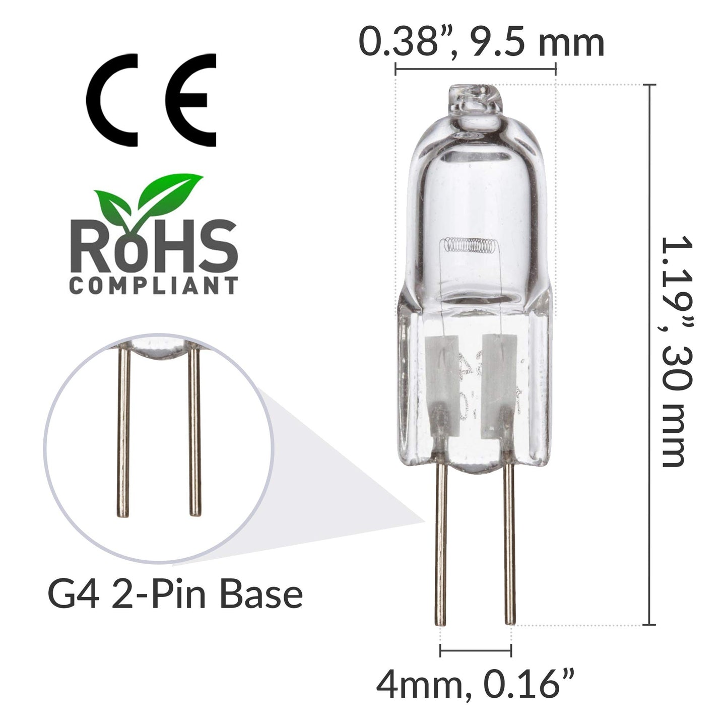 Simba Lighting Halogen G4 T3 10W 120lm Bi-Pin Bulbs 12V JC, 2700K, 10 Pack