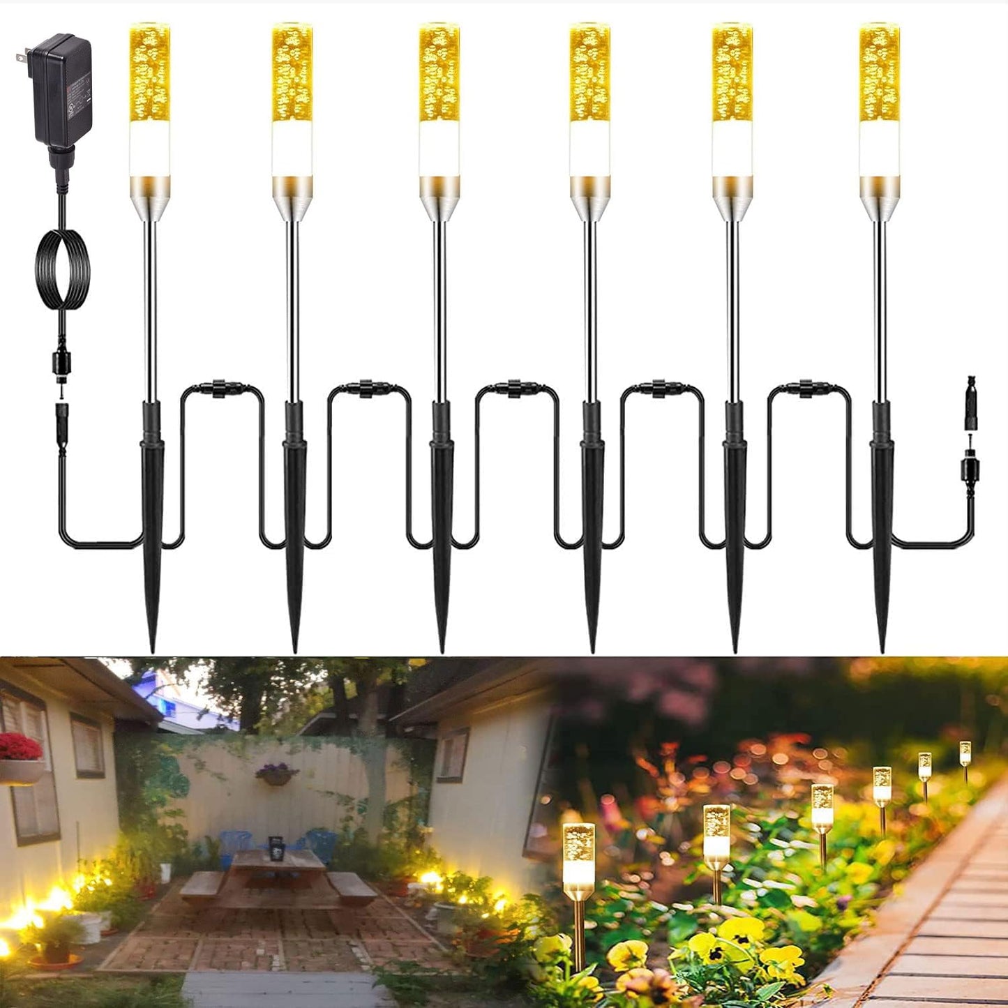 GreenClick LED Pathway Lights, 4.8W 12V AC/DC Low Voltage Path Lights, 570 Lumen 6 Pack Extendable Outdoor Landscape Lighting IP65 Waterproof Garden
