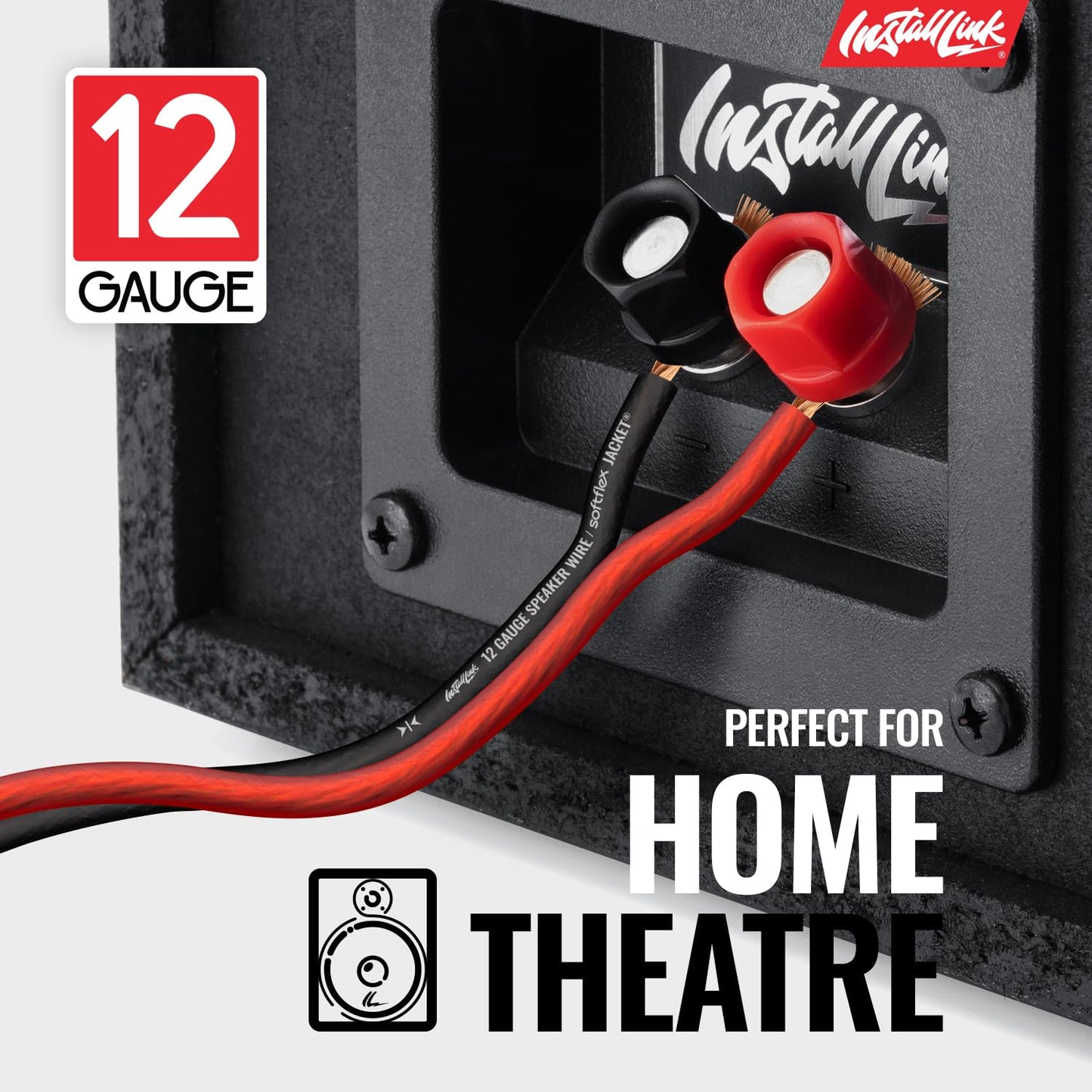 Install Link 12 AWG Gauge Speaker Wire Cable (100 Feet) Stereo, Car or Home Theater, CCA
